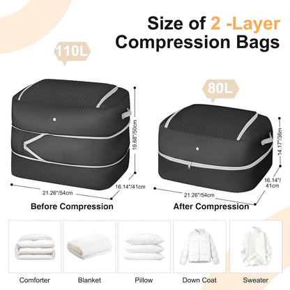 Comforter Storage Bag - Large Capacity Blanket Storage Bags 3-Layer Ultra Space Saving Self Compression Organizer, Washable Compression Bags for Storage Comforter Blanket, 2-Pack, Beige