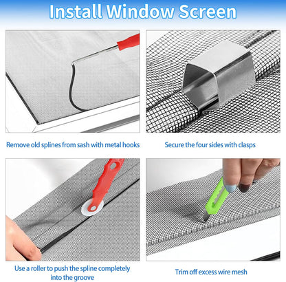 Window Screen Repair Kit 48"x118" - Includes Full Tools Set Replacement Window Screens for House Windows & Screen Doors, Durable Easy to Install for Sliding Screen Door Repair for Patio