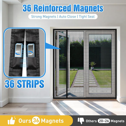 TasticTotes Magnetic Screen Door Mesh - Reversible Left & Right Opening with Magnetic Closure, Keep Buzz Out, Enjoy Fresh Air, Hands Free for Families & Pets (34" x 81", Fit Door Size 32" x 80")