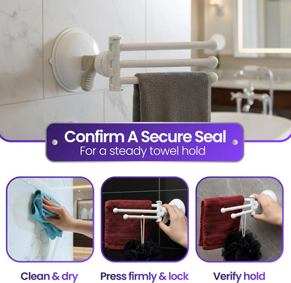 Safe-er-Grip Changing Lifestyles Drip Dry Portable Drying Rack, White with 3 Movable Arms, Swing Arm Suction Cup Towel Bar, Bath Towel Rack Hanger Towel Holder Organizer 11.5x17 Inch (Pack of 1)