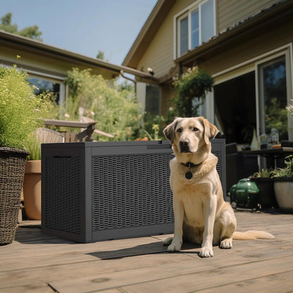 DRATO 180 Gallon Outdoor Storage Box, Large Waterproof Deck Box, Lockable Resin Storage Container with Reinforced Support for Patio Cushions, Garden Tools, UV-Resistant Outdoor Chest（Black，180 Gallon）