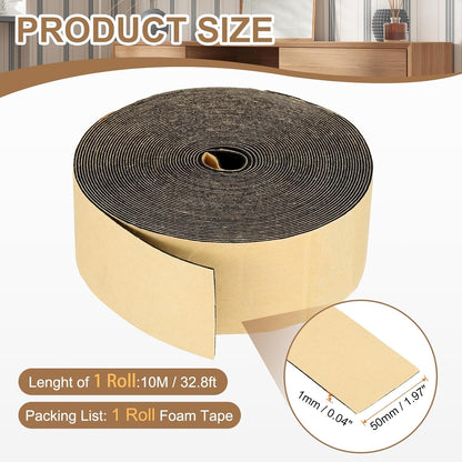 PATIKIL Foam Insulation Tape, 1-1/2" W x 1/8" t x 32.8FT Self Adhesive Weather Stripping Door Seal Strip for Door Window Air Conditioning, Black - Colors A