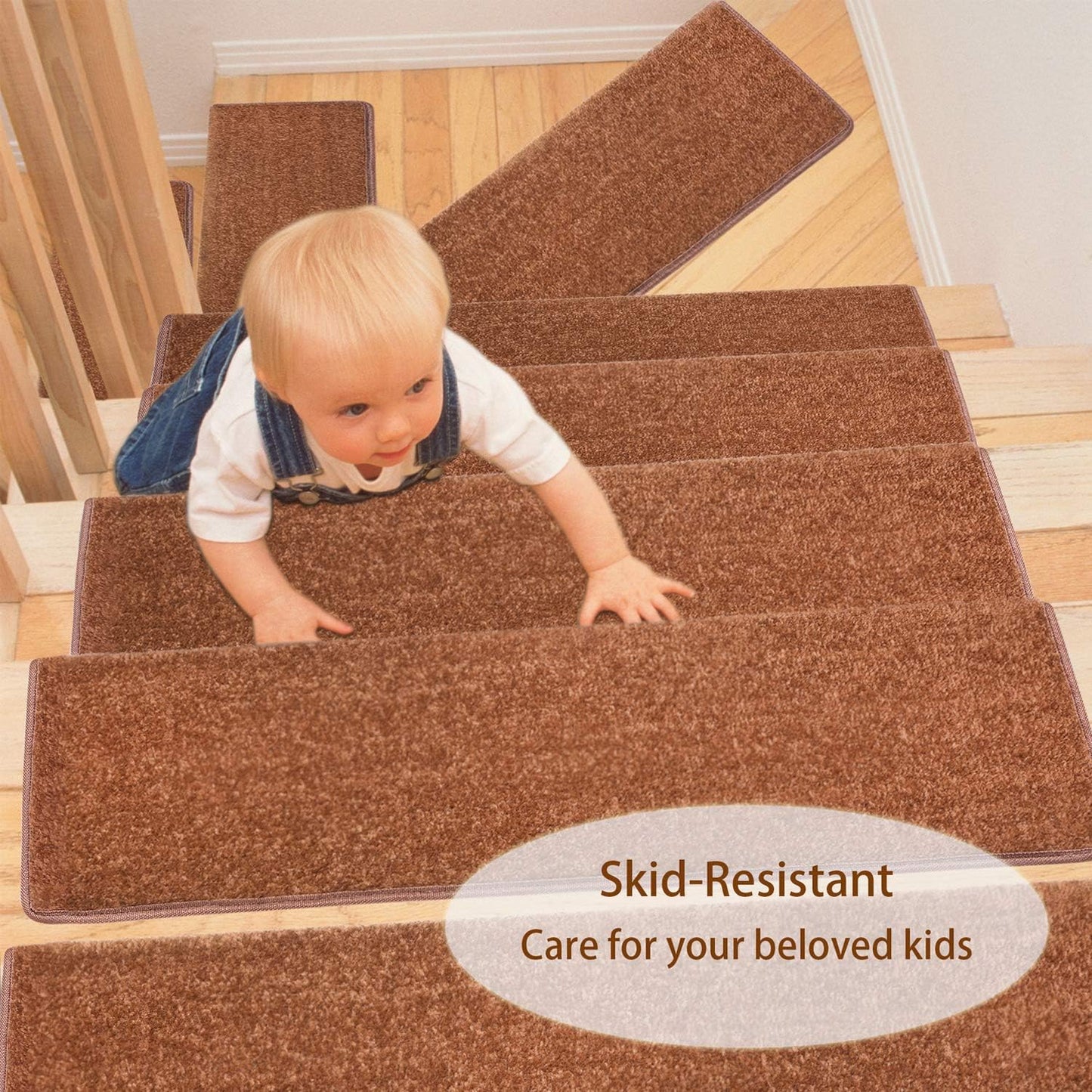 PURE ERA Carpet Stair Treads Tape Free Non Slip Indoor Stair Carpet Stair Protectors Pet-Friendly Non-Slip Skid Resistant Washable Reusable 8" x 30"(2 Pieces,Black)
