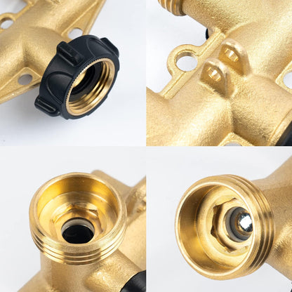 Hourleey Brass Garden Hose Splitter 2 Way, 3/4 Inch Hose Connector Tap Splitter, Hose Y Splitter, Hose Spigot Adapter 2 Valves with Extra Rubber Washers