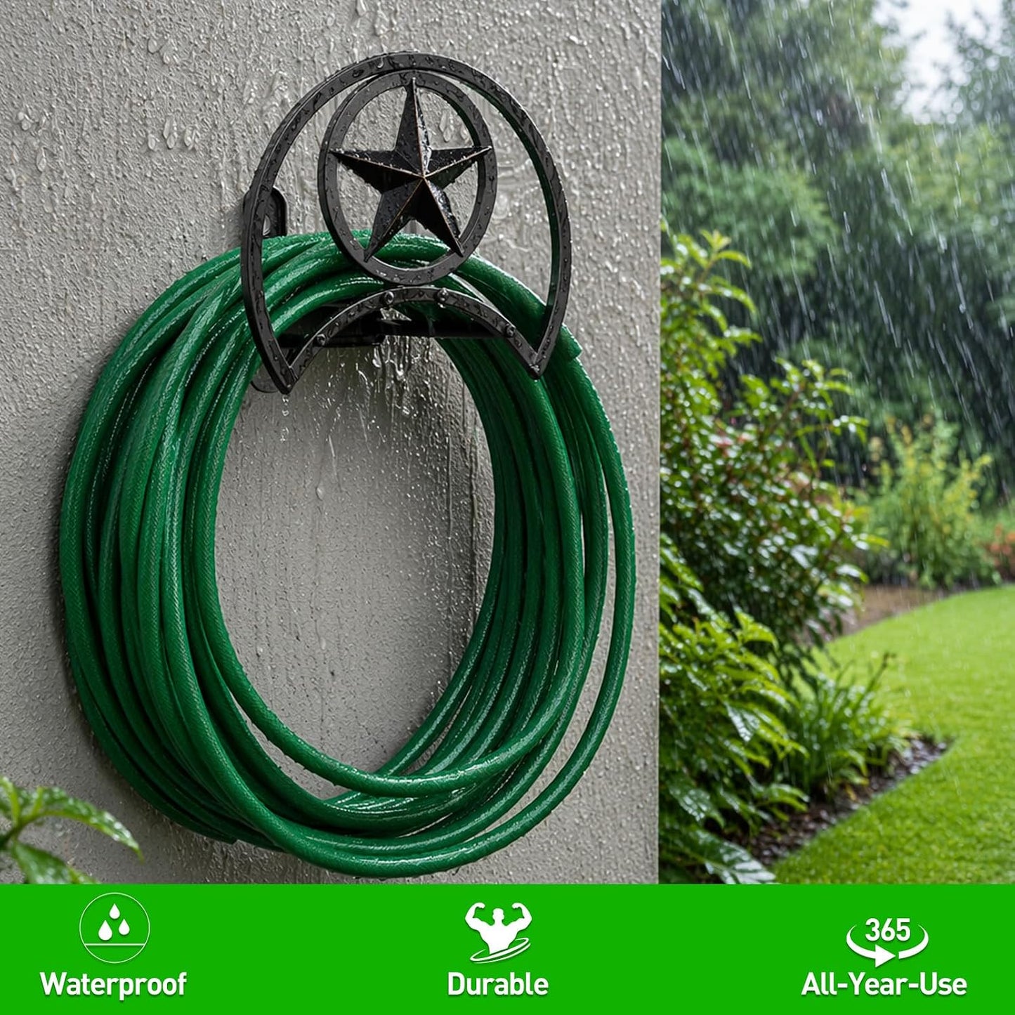 GOFORWILD Garden Hose Holder, Decorative Hose Butler Sturdy Water Hose Rack, Durable Wall Hose Hanger, Holds 125-Feet of 5/8-Inch Hose, Hose Reel, Made of Gauge Steel (9.8) …