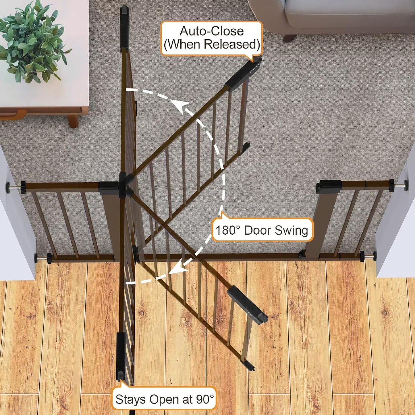 Cumbor 30-46" Baby Gate for Stairs, Mom's Choice Awards Winner-Auto Close Dog Gate for The House, Gifts for Mom, Easy Install Pressure Mounted Pet Gates for Doorways, Black