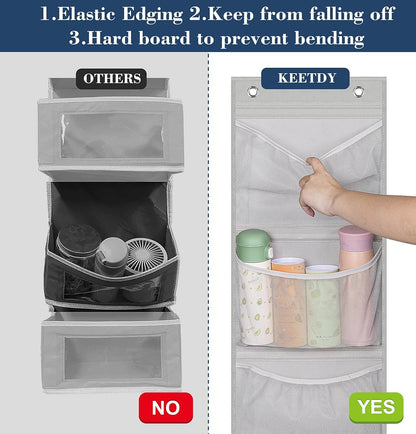 KEETDY Hanging Shelves Over the Door Organizer Storage for Closet with 5 Pockets Organizer for Bedroom Bathroom, 2 Pack（Grey）