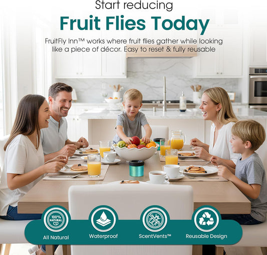 FruitFly Inn™ Decorative Fruit Fly Trap – Functional Art that Actually Works Indoors – Patent-Pending ScentVents™ for Over 6X Greater Scent Release, Escape-Proof, Dishwasher-Safe