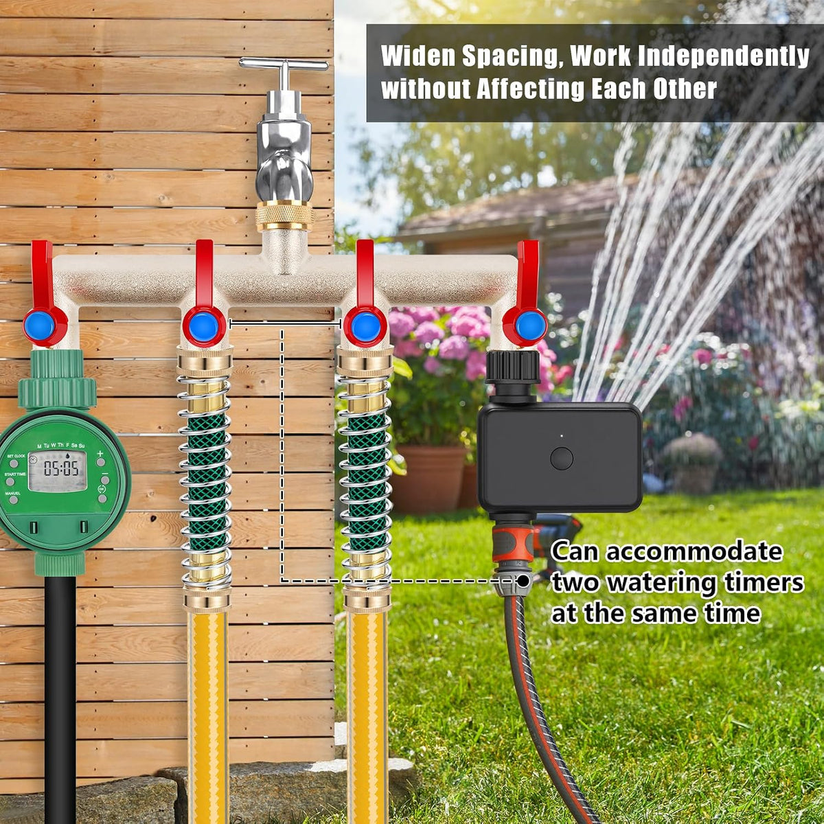 Upgraded Brass Garden Hose Splitter, 3/4" Hose Splitter 2 Way Heavy Duty with Extension Handles, Outdoor Faucet Splitter Water Spigot Splitter with Individual On/Off Valve