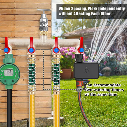 Upgraded Brass Garden Hose Splitter, 3/4" Hose Splitter 2 Way Heavy Duty with Extension Handles, Outdoor Faucet Splitter Water Spigot Splitter with Individual On/Off Valve