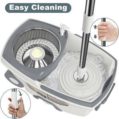 Spin Mop and Bucket System, Mop and Bucket with Wringer Set,Mops for Floor Cleaning,Household Supplies Tools with 6 Replacement Refills,61" Extended Handle for Household Hardwood Floor - Green