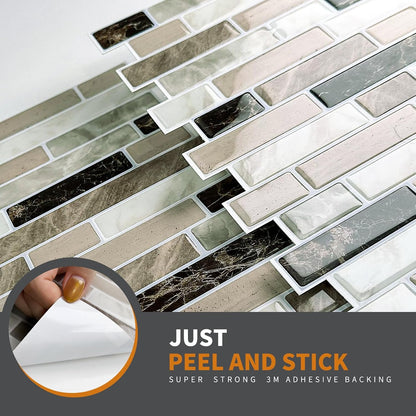Yipscazo 10 Sheets Peel and Stick Backsplash for Kitchen Wall, 12''x12'' Waterproof Stick on Backsplash Smart Tiles for Bathroom,Removable Backsplash Wall Tiles in Gray White