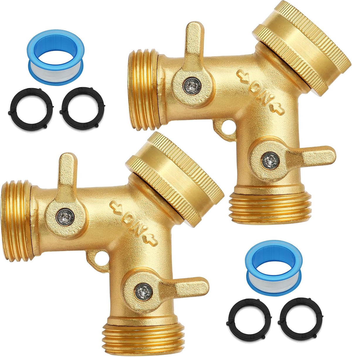 Biaungdo 2 Pcs 2 Way Connector Garden Hose Splitter, 3/4 Inch, Brass | Garden Hose Y Splitter, Solid Brass Hose Adapter Y Valve Spigot Faucet Adapter with Faucet Watering Shut Off Valves