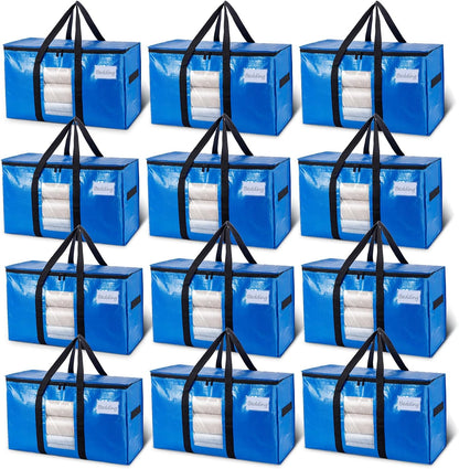 TAILI Extra Large Moving Bags, 4 Pack Blue Heavy Duty Totes For Storage with Visible Window, Wrap Around Handles, Storage Bags for Space Saving, Alternative to Moving Boxes