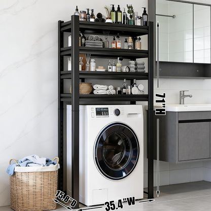 Over The Washer and Dryer Storage Shelf, Height-Adjustable 4-Tier Metal Heavy Duty Over The Washer, Organizer Rack for Washer Dryer, Laundry Room Organizer Rack, Multi-Functional Storage Shelf