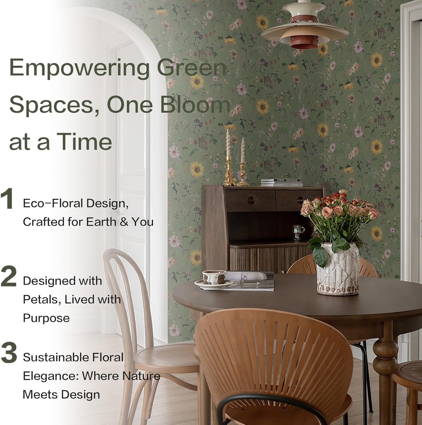 Dimoon 17.3" X 78.7" Peel and Stick Wallpaper Floral Contact Paper Boho Beige White Renter Friendly Natural Wall Paper Waterproof Removable Self Adhesive Wallpaper for Bedroom Livingroom Vinyl Roll