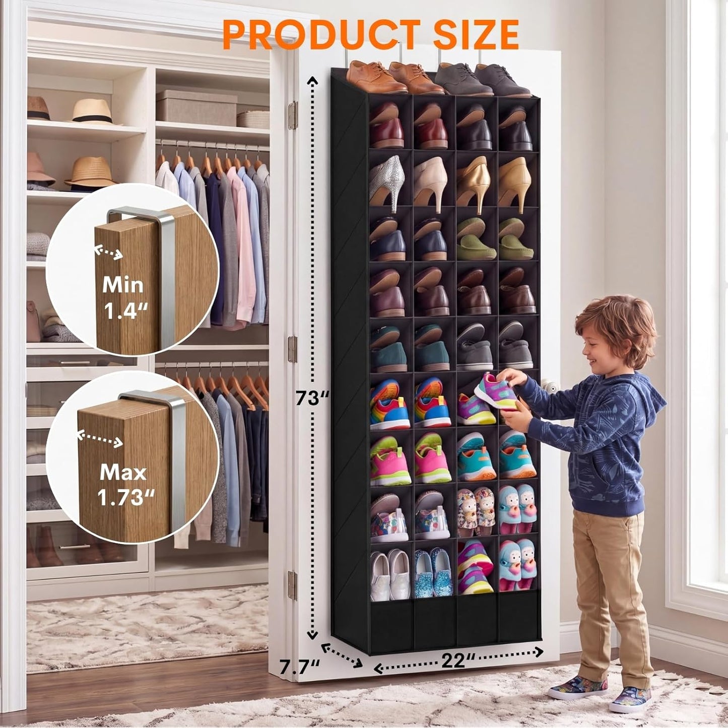 Ofiray-home 30-40 Pairs Over the Door Shoe Organizer | Large & Deep Pockets, Fits Boots, Sneakers or Larger Shoes, Space-Saving Hanging Shoe Rack