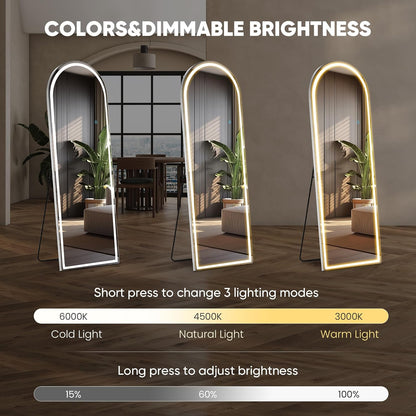 OLIXIS 64"x 21.5" Arched Mirror Full Length, Full Body Mirror with Stand, Hanging or Leaning for Wall, Floor Standing with Shatter-Proof Glass for Bedroom, Living Room, Long, Black