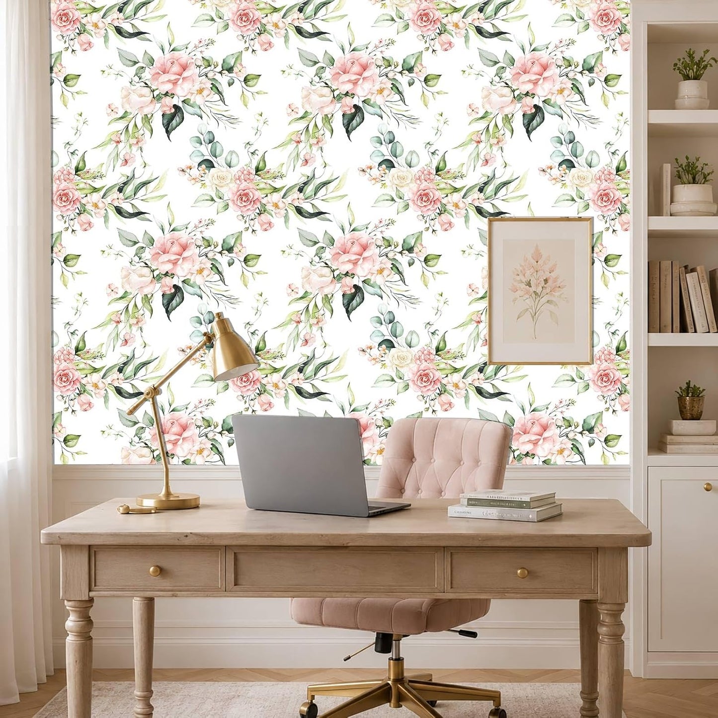 Pink Floral Peel and Stick Wallpaper Self Adhesive Removable Thick Vinyl Watercolor Botanical Flower Accent Wall for Bedroom Bathroom Living Room Renter Friendly 17.7" x 118"