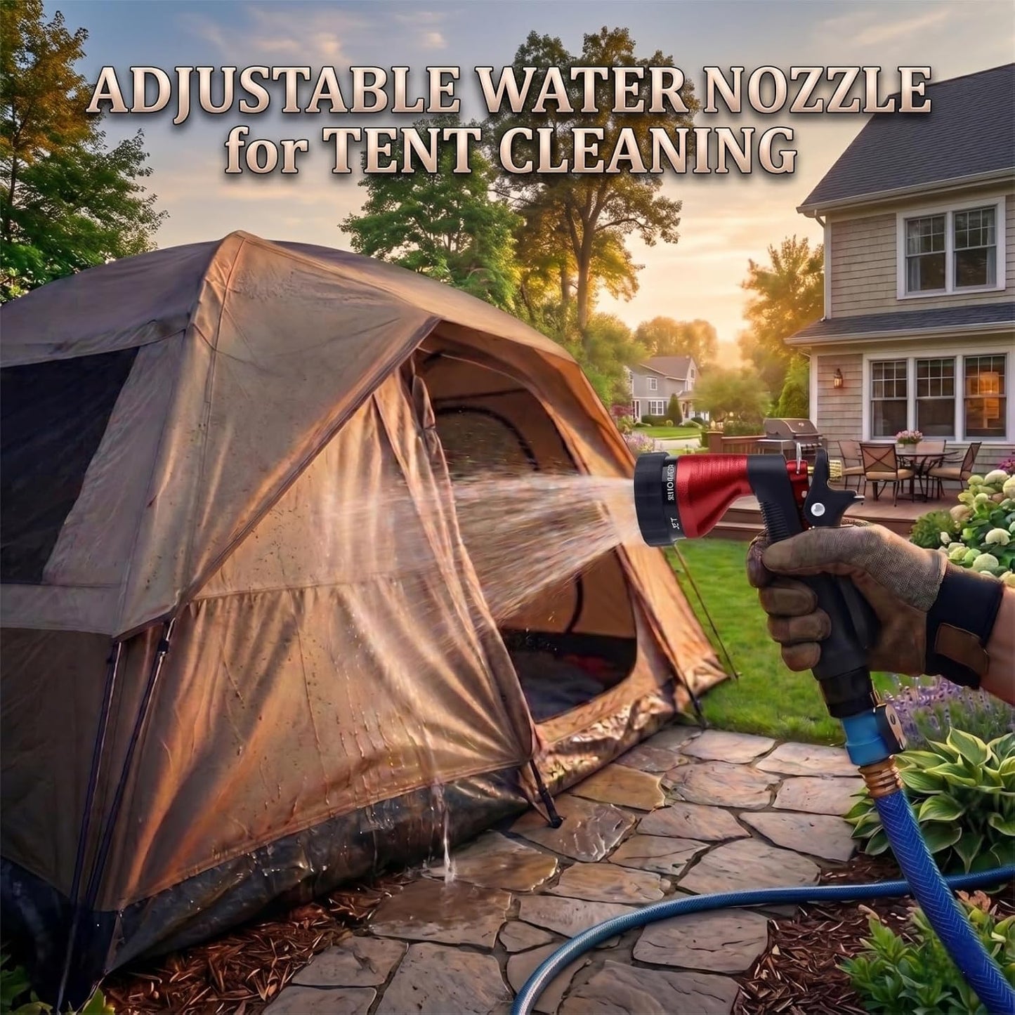 GREEN MOUNT Water Hose Nozzle Spray Nozzle, Metal Garden Hose Nozzle with Adjustable Spray Patterns, Perfect for Watering Plants, Washing Cars and Showering Dogs & Pets