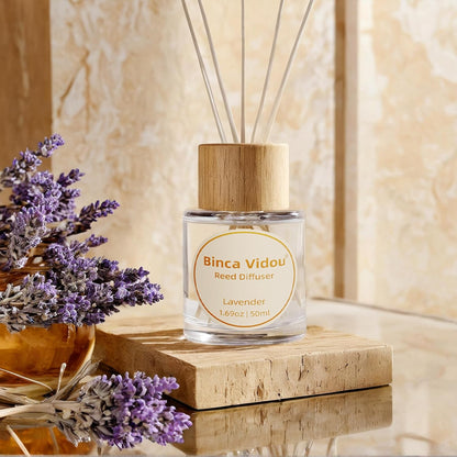 Reed Diffuser Set, Binca Vidou Lavender & Vanilla Natural Scent Oil Diffusers with Sticks for Home Office Bathroom Aromatherapy Decor 1.69oz x 2