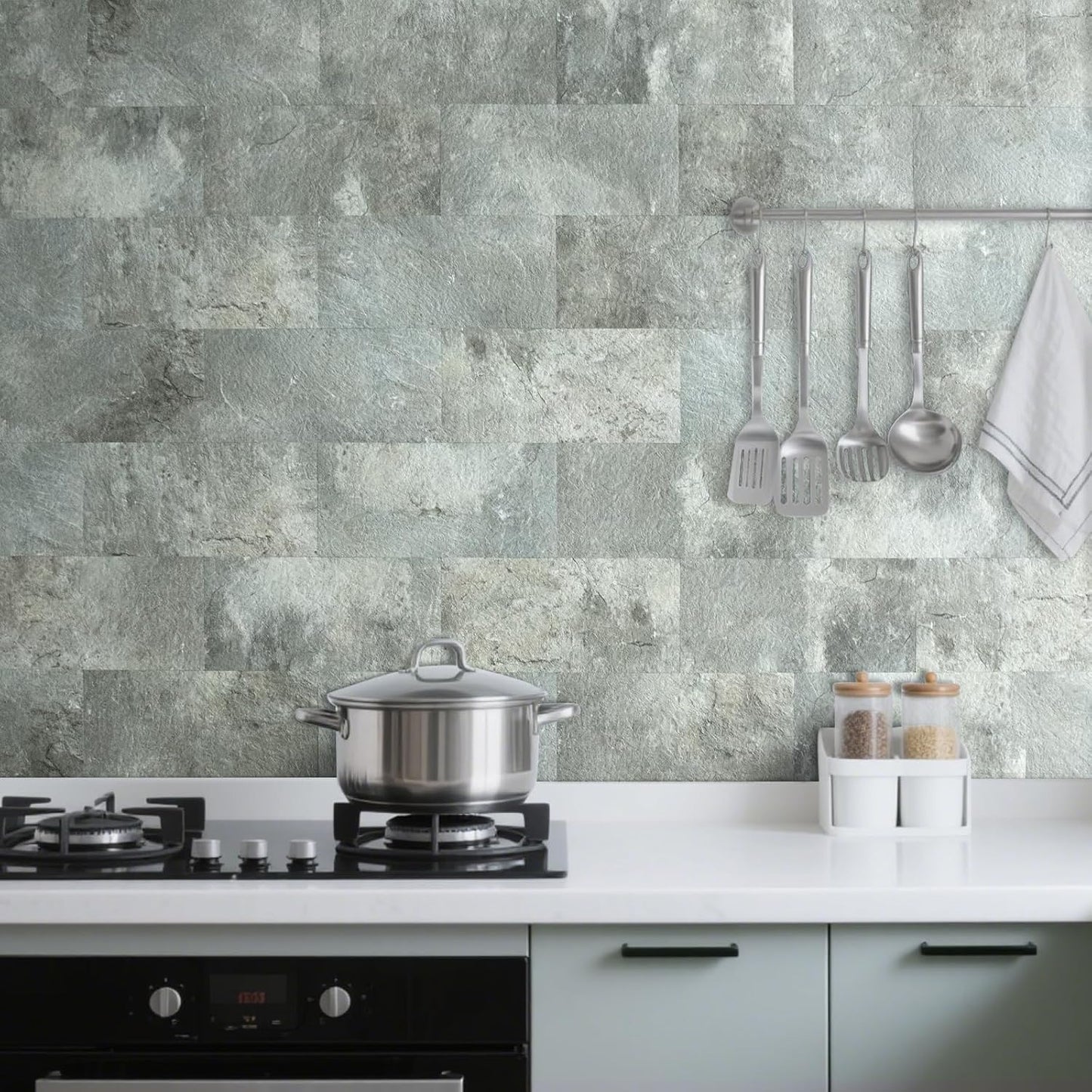 AULIGET 6" x 12" Black Slate Peel and Stick Backsplash Wall Tiles, PVC Faux Stone Stick on Tiles for Backsplash Kitchen, Bathroom, Laundry Room, Camper, Fireplace (Pack of 20)