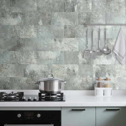 AULIGET 6" x 12" Black Slate Peel and Stick Backsplash Wall Tiles, PVC Faux Stone Stick on Tiles for Backsplash Kitchen, Bathroom, Laundry Room, Camper, Fireplace (Pack of 20)