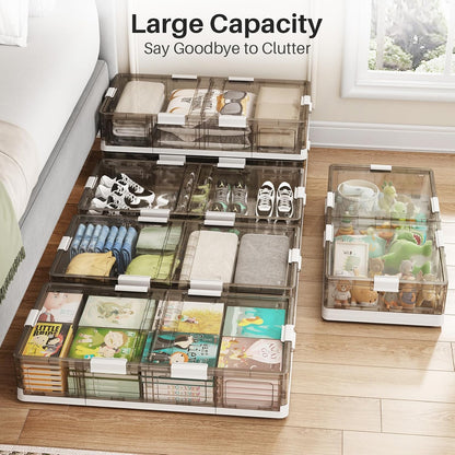 Kitstorack Clear Plastic Under Bed Storage Containers Bins with Lids and 8 Pre-installed Wheels,37.8 Qt, Rolling Foldable Flat Under Bed Organizer Boxes for Clothes Shoes Clothing Bedroom