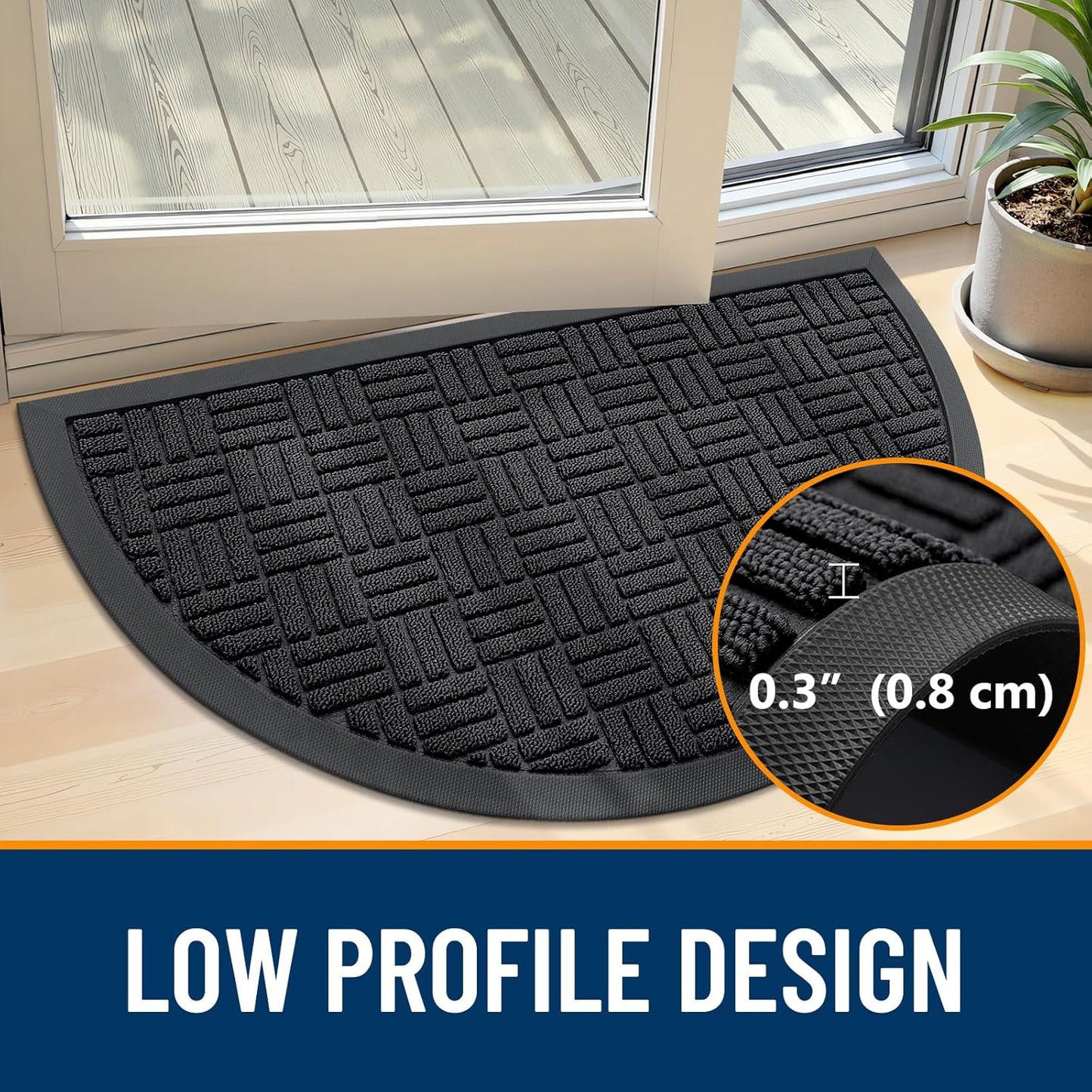 OLANLY Front Door Mat Outside Entrance 29.5x17, Absorbent, Heavy Duty Sturdy Natural Rubber Doormat Indoor Outdoor, Stain and Fade Resistant, Non-Slip Backing Low Profile Floor Mat for Entryway, Grey