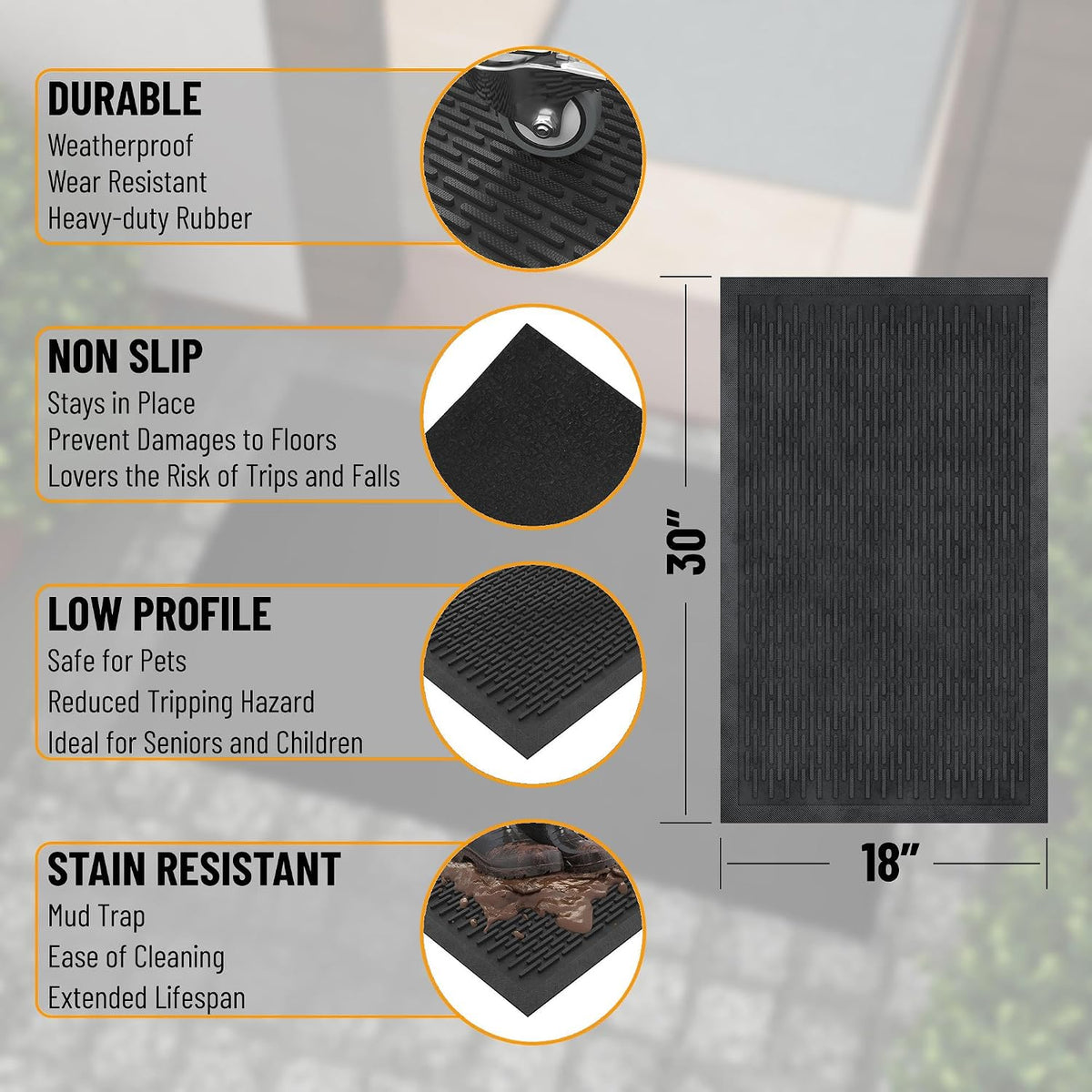 Ottomanson Waterproof Boot Tray Rubber Shoe Mat with Raised Edges, Heavy Duty Non Slip All Weather Entryway Mat for Shoes and Pets, Indoor Outdoor Use, 18" x 28"