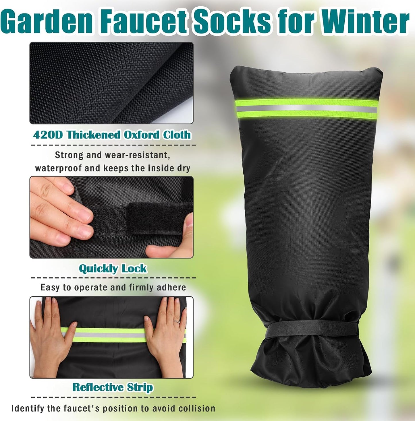 Outdoor Faucet Cover Socks with Reflective Strips, 25" x 13" Insulated Garden Faucet Socks for Winter Freeze Protection, Thicker Outdoor Spigot Cover Tap Hose Bib Socks