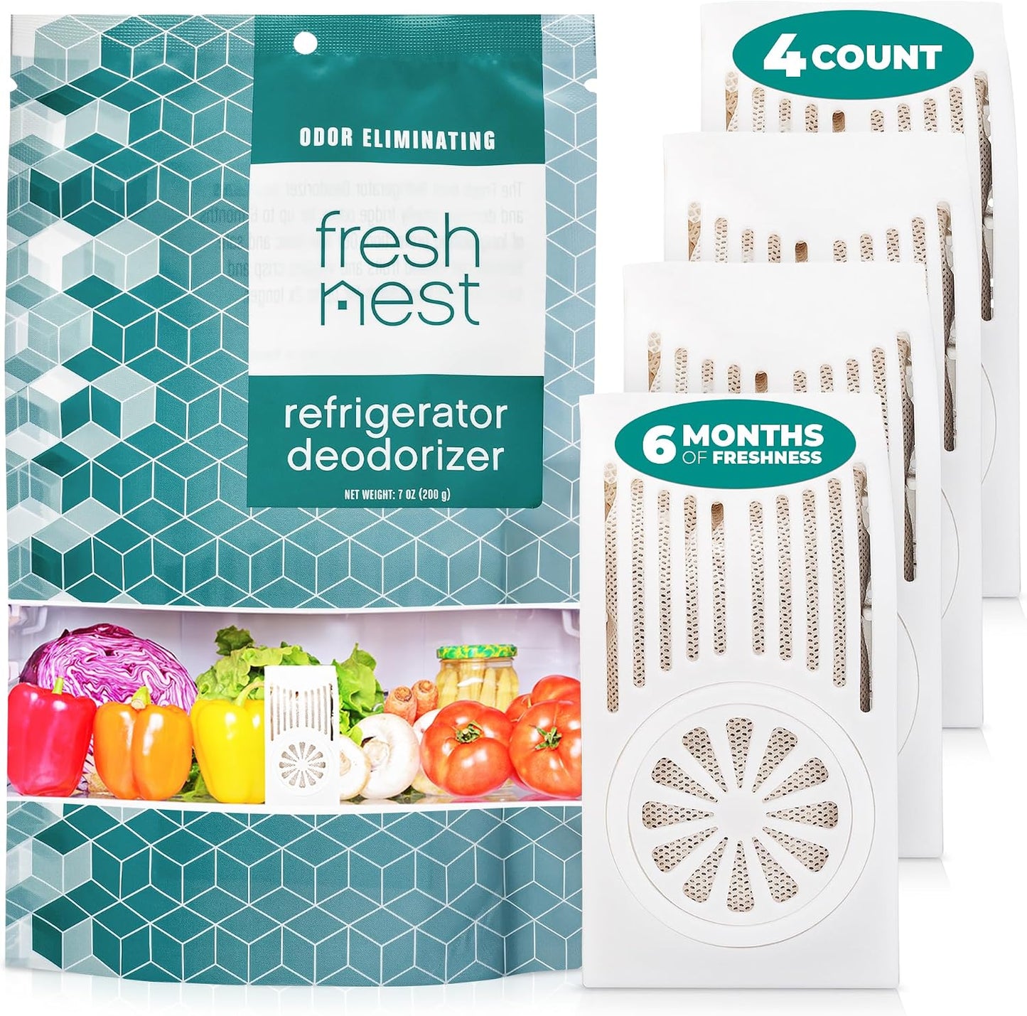 Refrigerator Deodorizer with Zeolites (2-Pack) - Odor Eliminator for Fridge & Freezer - Outshines Baking Soda and Bamboo Charcoal Bags - Long-Lasting, & Safe