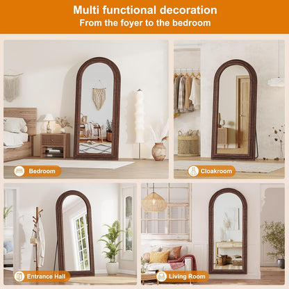 ZHUNFA Arched Full Length Mirror with Solid Wood Frame | 65x22 Farmhouse Wall Mirror Full Length with Stand, Vertical Hanging, Leaning Standing for Bedroom,Living Room, Rustic White