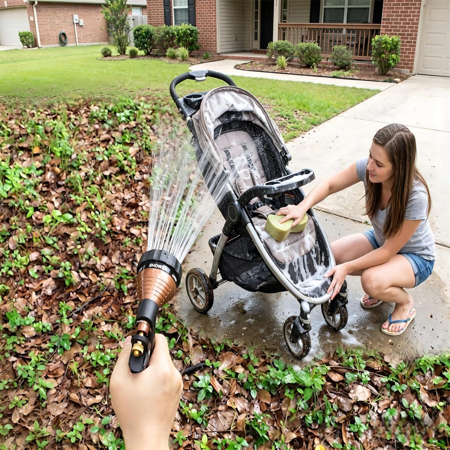 GREEN MOUNT Water Hose Nozzle Spray Nozzle, Metal Garden Hose Nozzle with Adjustable Spray Patterns, Perfect for Watering Plants, Washing Cars and Showering Dogs & Pets
