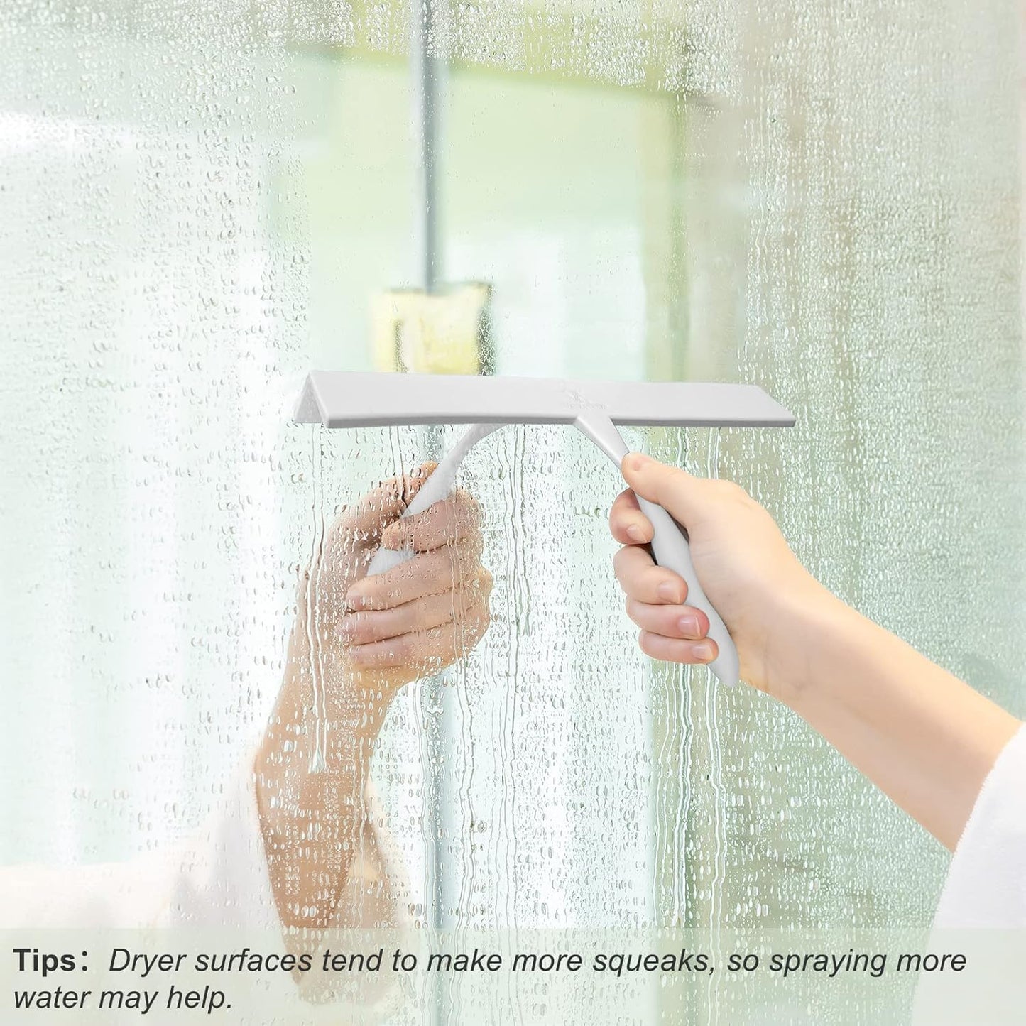 Shower Squeegee for Glass Doors, 11-Inch Silicone Squeegee with Non-Slip Handle and Adhesive Hook for Bathroom, Mirror, Tile, Car Window (Black)