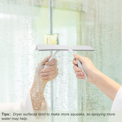 Shower Squeegee for Glass Doors, 11-Inch Silicone Squeegee with Non-Slip Handle and Adhesive Hook for Bathroom, Mirror, Tile, Car Window (Black)
