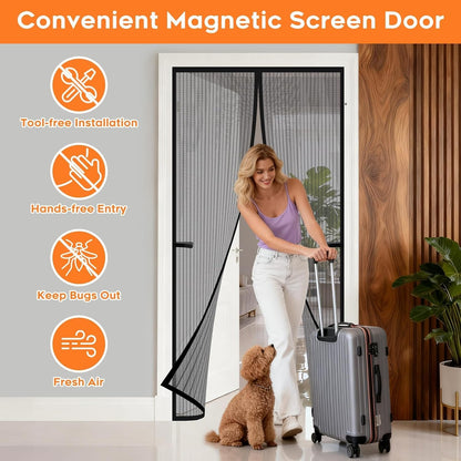 Magnetic Screen Door, Screen Door Mesh, Heavy-Duty Mesh Curtain, Door Net Keep Bugs Out, Hands Free Partition, Screen Size 38” × 83”, Fits 36” × 82” Doors, Pet & Kid Friendly, Black