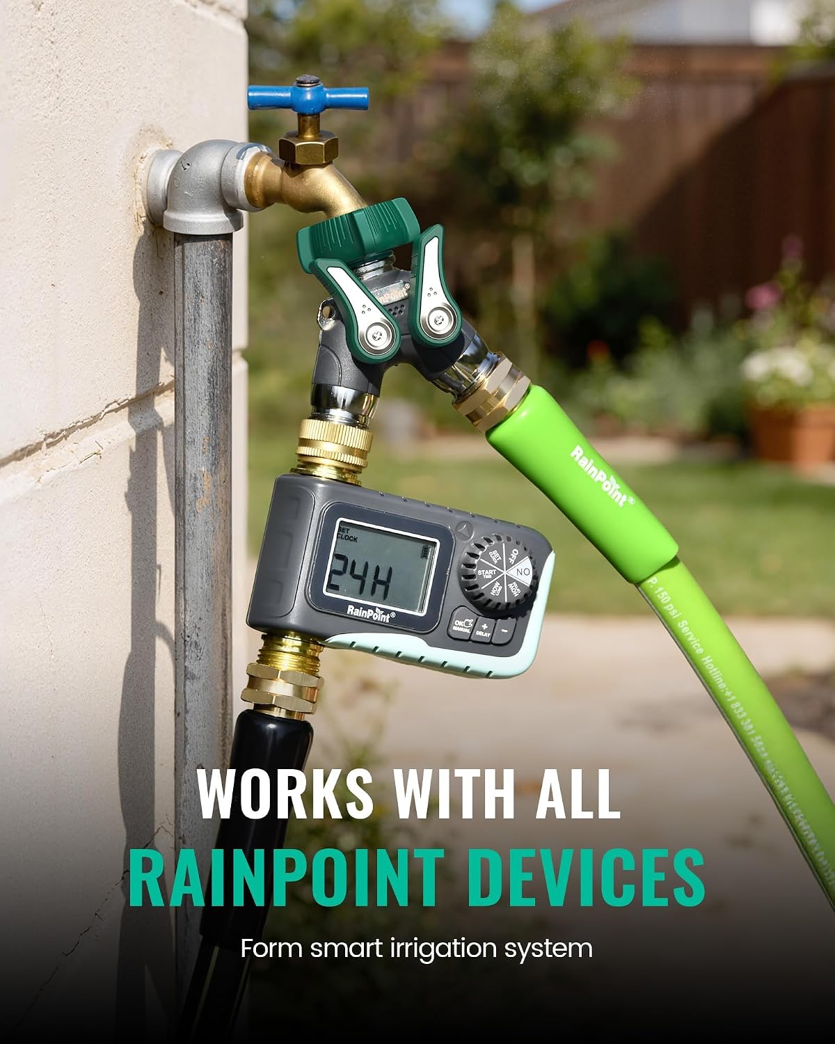RAINPOINT Garden Hose Splitter 2 Way Heavy Duty, 3/4'' Connector Water Hose Bib Y Spigot Splitter with Shut-Off Valve, 100% Metal Body Full Flow Outdoor Water Faucet Adapter Fittings (1 Pack)