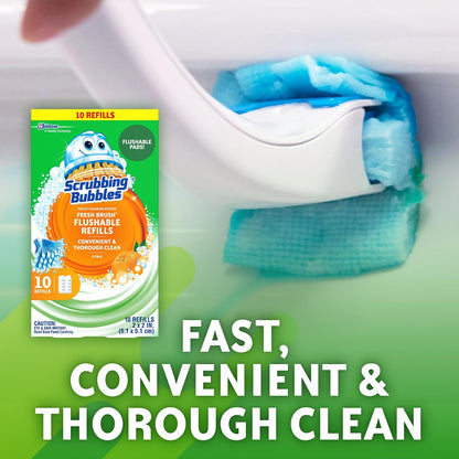 Scrubbing Bubbles Toilet Bowl Cleaning System with Flushable & Disposable Cleaner Refill Pads, Fights Odors and Helps Remove Limescale & Hard Water Stains, Citrus Scent, 1 Wand + 4 Refills + 1 Stand