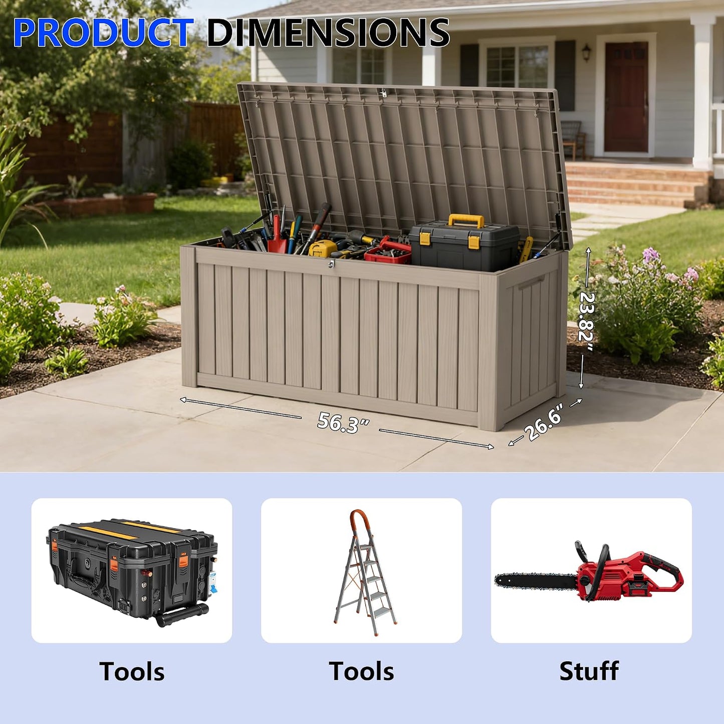 270 Gallon Outdoor Storage Box Resin Deck Box All Weather Waterproof Large Lockable Storage Container Deck Box for Patio Furniture, Garden Tools, Lockable, Black