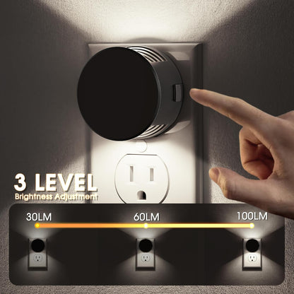 Briignite Night Lights Plug into Wall [2 Pack], White Night Light Dusk to Dawn Sensor Nightlight, Brightness Adjustable 3000K Soft White, Plug in Night Light for Bedroom, Hallway, Stairs, Kitchen