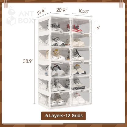 ANTBOX Collapsible Shoe Boxes Clear Plastic Stackable, Quick Setup Drop Front Shoe Organizer, Display Storage Cabinet for Sneakers10 Tiers 20 Pairs