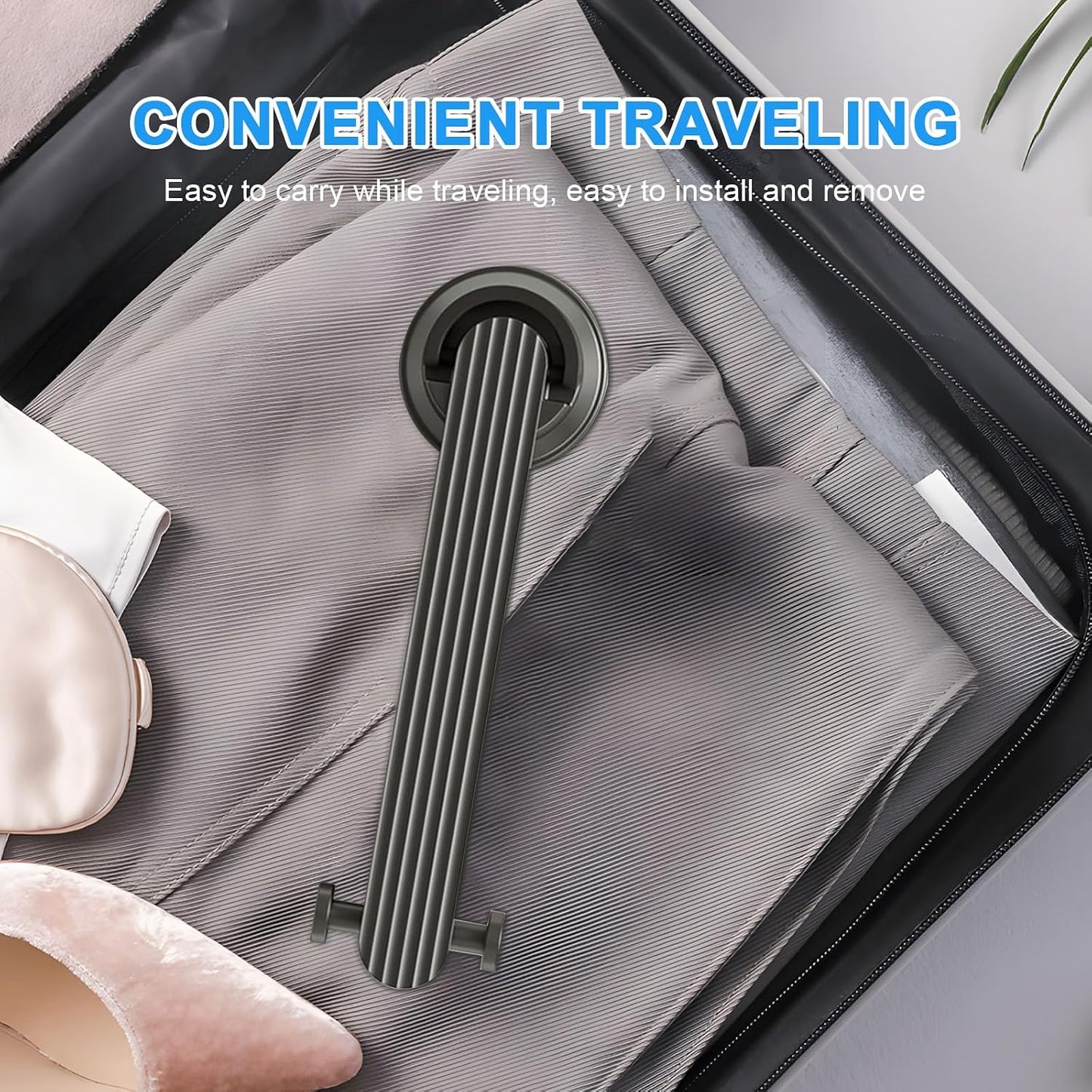 Clothes Drying Rack Wall-Mounted Suction Cup Folding Clothes Drying Rod Space-Saving Closet Rod with Retractable Rod for Laundry Bathroom RV Balcony, Black