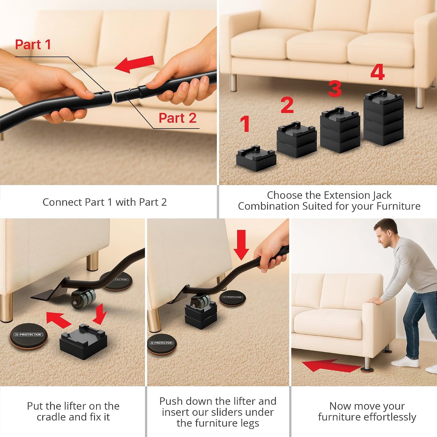 Chair Sliders X-PROTECTOR – Furniture Sliders 40 pcs Carpet Sliders 1” – The Best Furniture Moving Pads – Premium Chair Leg Floor Protectors – Slide Effortlessly with Chair Pads & Protect Your Floor!