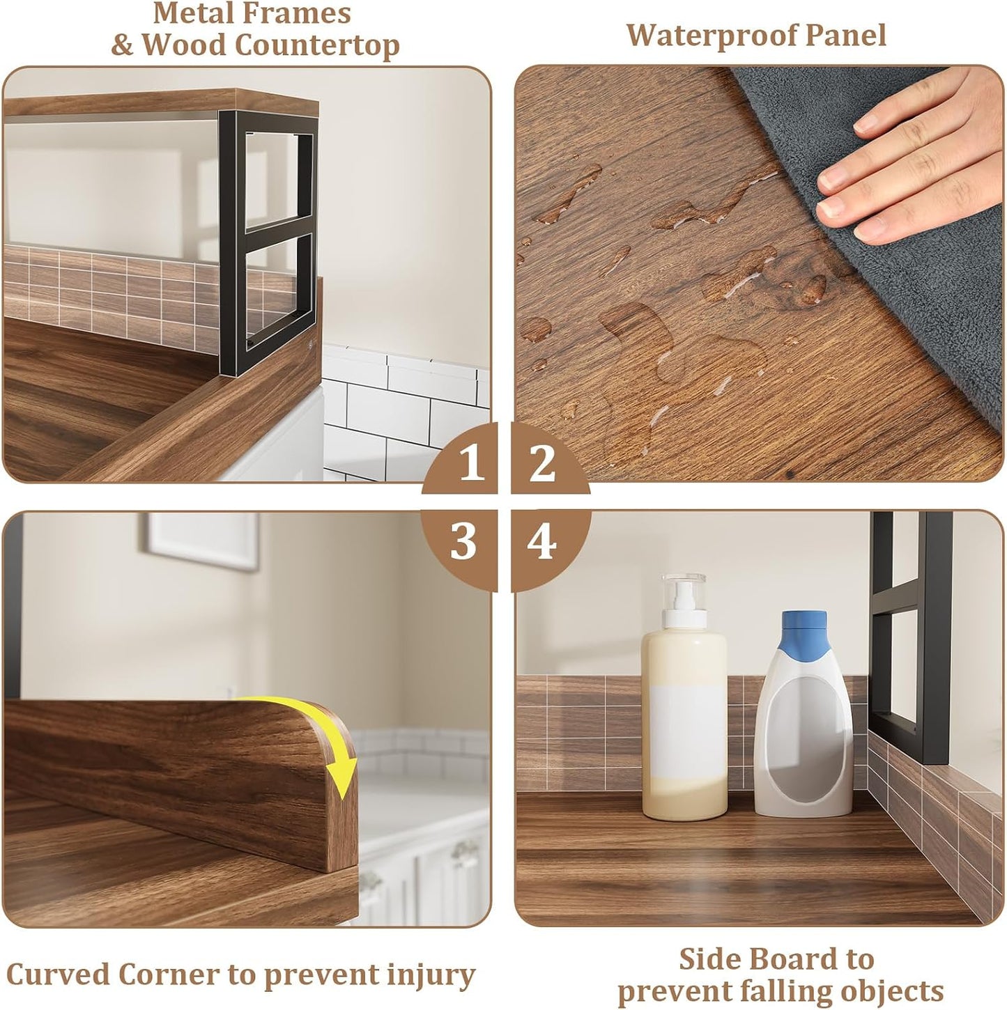 Washer Dryer Countertop with Shelf, 23.62″D x 23.62″W x 16.57″H, Countertop for Washer and Dryer Top with Non-Slip Pads and Edge Rails, Laundry Room Storage and Organization(Black)