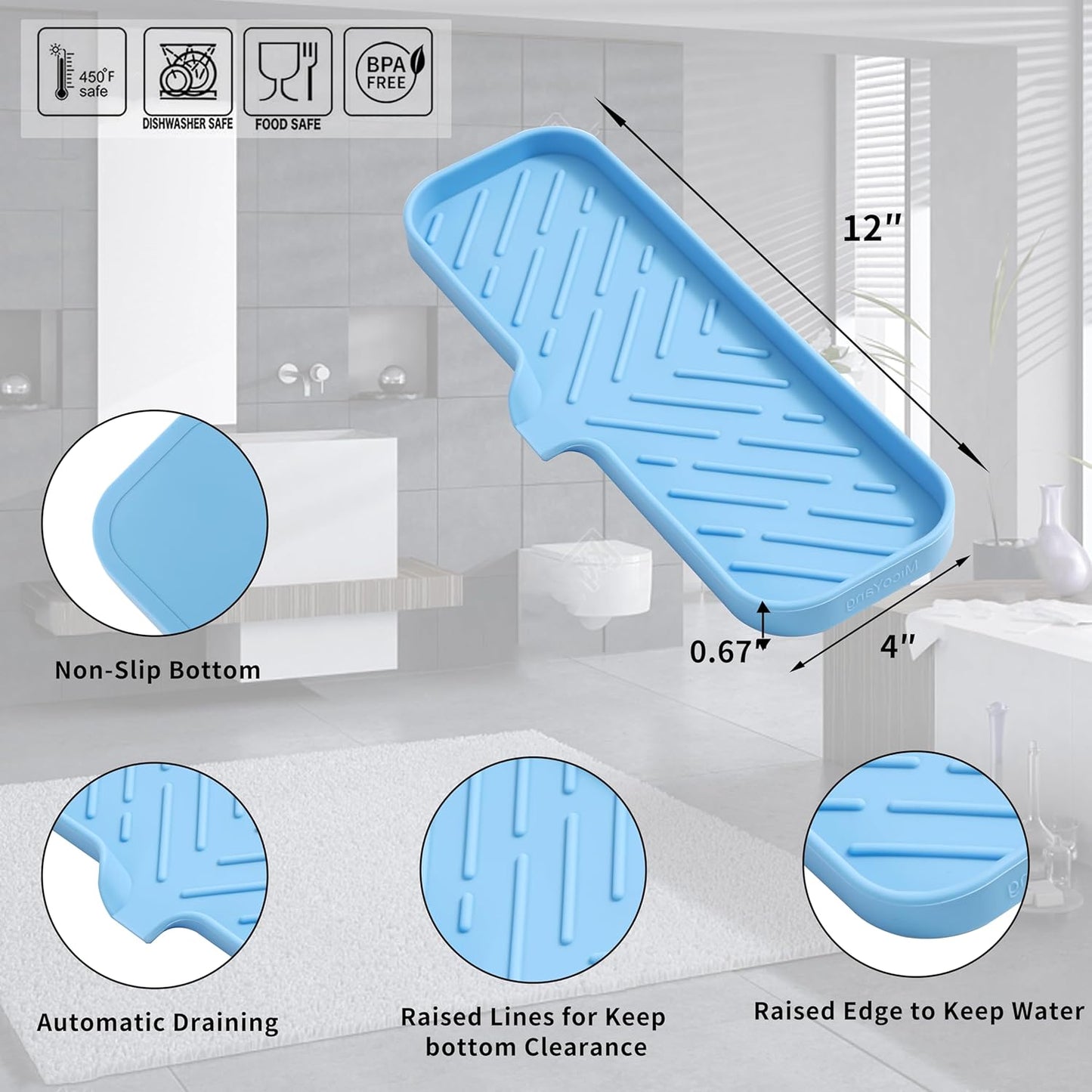 MicoYang Silicone Bathroom Soap Dishes with Drain Spout-Bathroom and Kitchen Sink Organizer,Sponge Holder,Dish Soap Tray,Perfect for Dispenser,Scrubber,Bottle,Cup on Sink or Counter-Coffee 4.9"×3.2"
