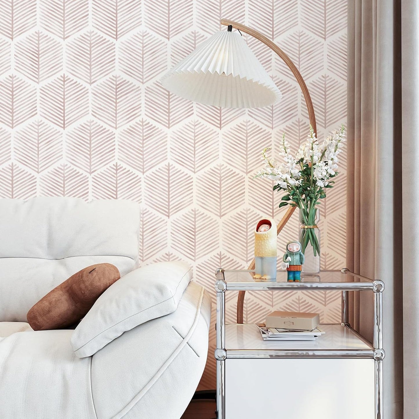MelunMer 118In L 17.3In W Modern Peel and Stick Wallpaper Boho Contact Paper for Cabinets/Drawers Self Adhesive Removable Wallpaper for Bedroom/Bathroom Waterproof Geometric Contact Paper Beige/White