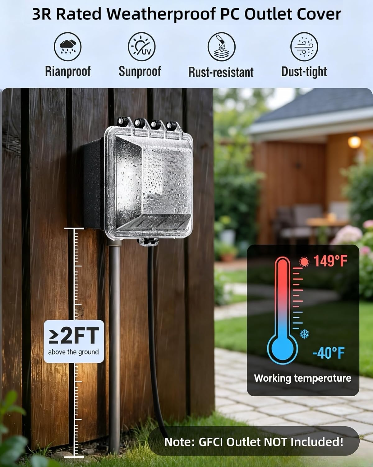 Outdoor Outlet Cover,1-Gang Weatherproof Lockable Receptacle Cover | In-Use PC Outlet Cover,Extra-Duty,Horizontal/Vertical Mount,Compatible with GFCI,Duplex Outlets and Switches for Outdoor Use