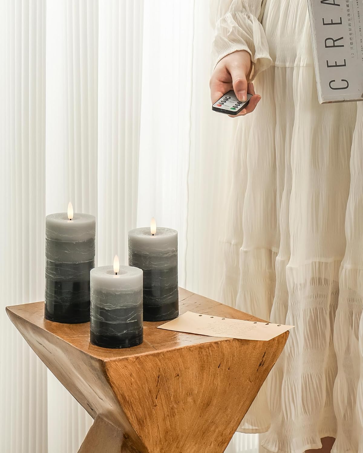 Stmarry White Flameless Candles with Remote and Timer, Real Wax Made LED Pillar Candles Battery Operated with 3D Flickering Flame - 3" x 4",5",6" - Set of 3