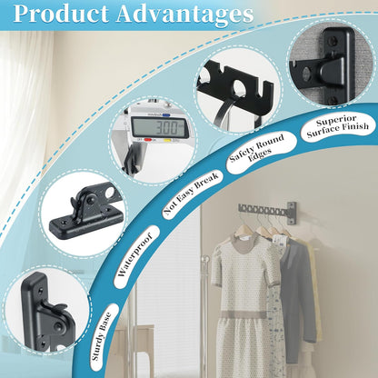 Alise Clothes Drying Racks Wall Mounted Coat Hangers,Black,2 Pcs | Foldable Hangers Clothes Hook Closet Storage Organizer,Swivel Space Saving Clothes Hanger Rack for Bedroom Bathroom Laundry